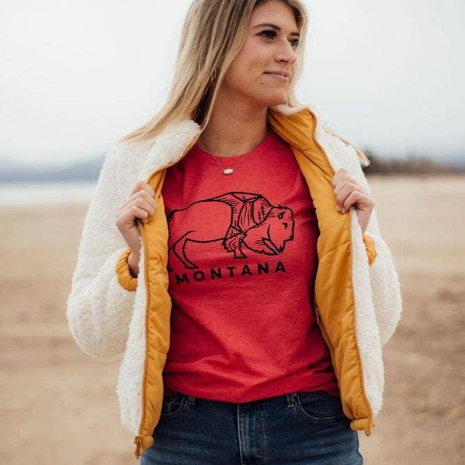 The Montana Scene - Bison outline Tee - Red