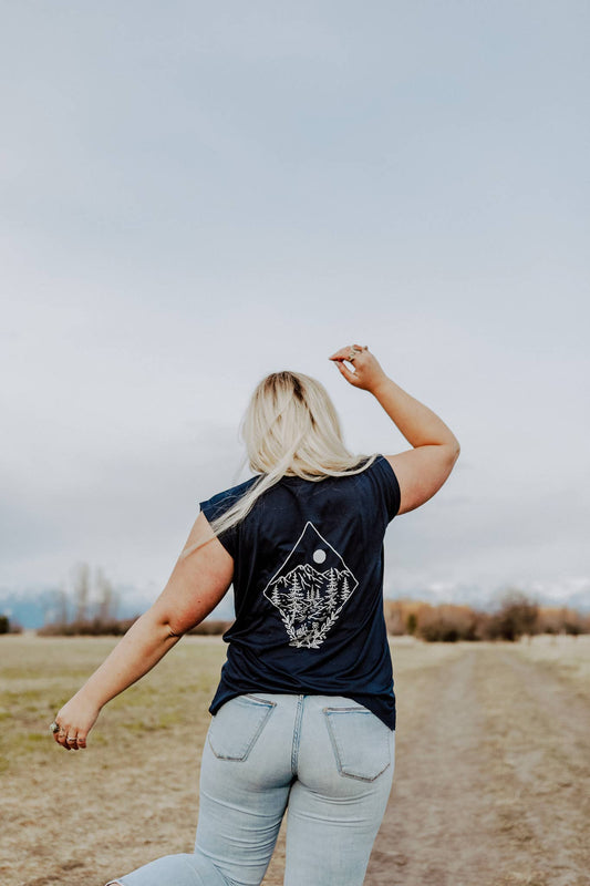 The Montana Scene - Adult Tee - Take Me To the Wildflowers Rolled Sleeve Navy