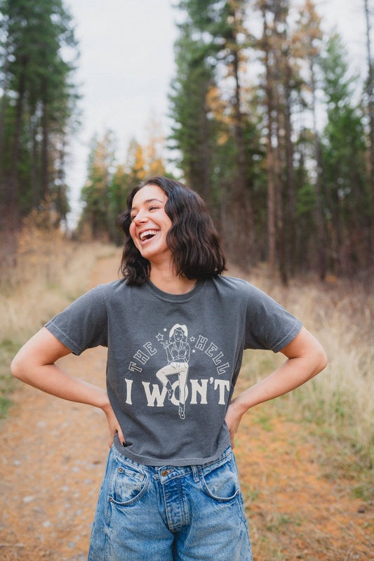 The Montana Scene - boxy tee - The Hell I won’t- pepper