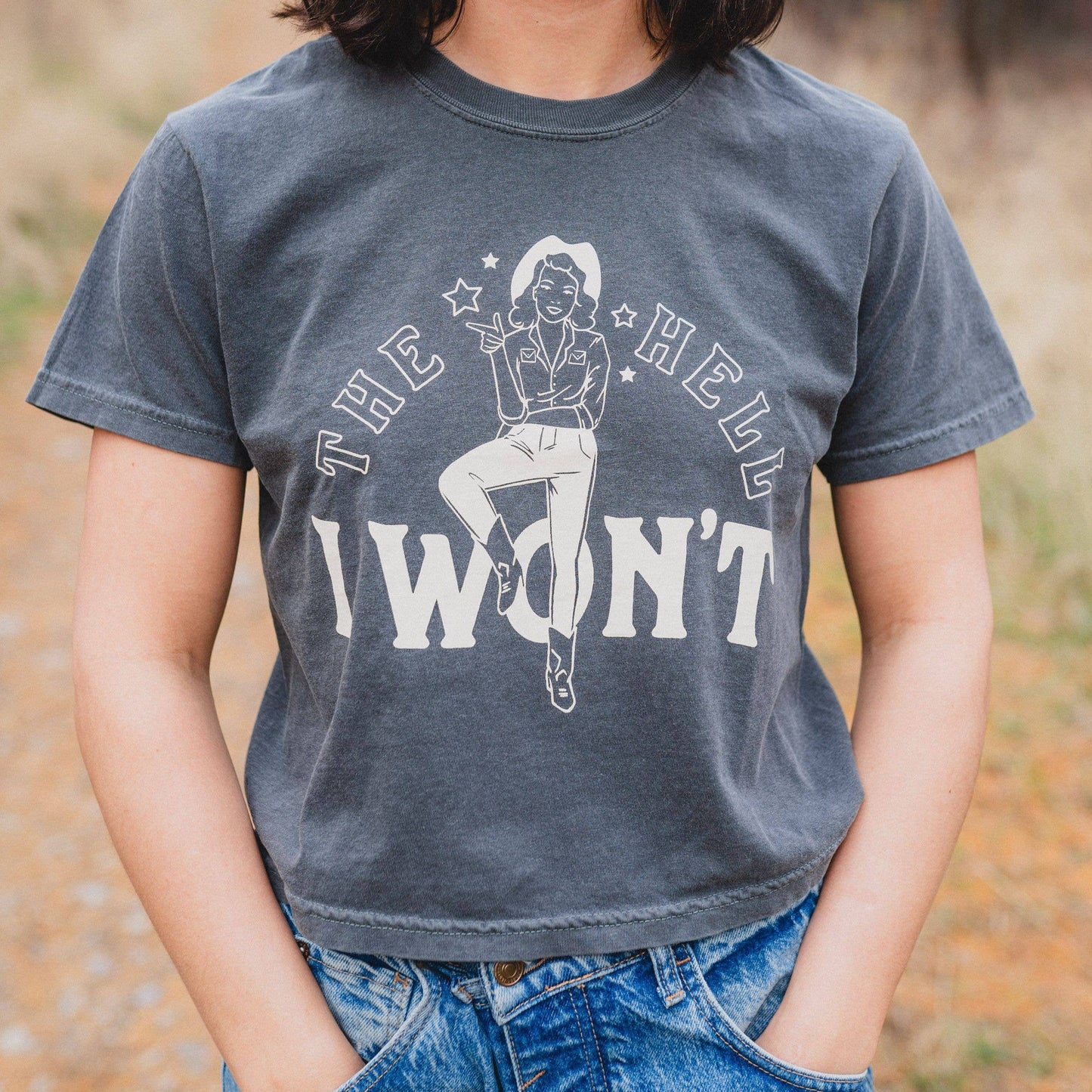 The Montana Scene - boxy tee - The Hell I won’t- pepper
