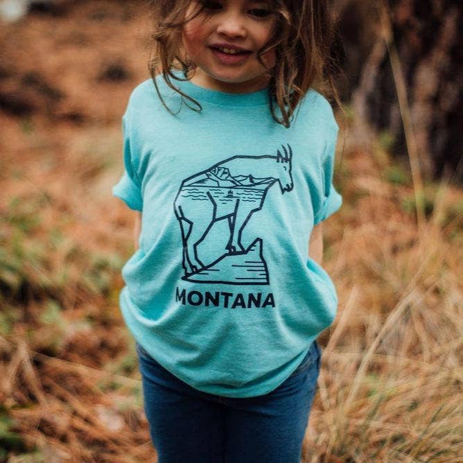 The Montana Scene - Kids Tees - Mountain Goat Outline Light Blue