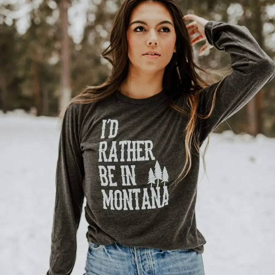 The Montana Scene - Long Sleeve Tee - I'd rather be - Charcoal