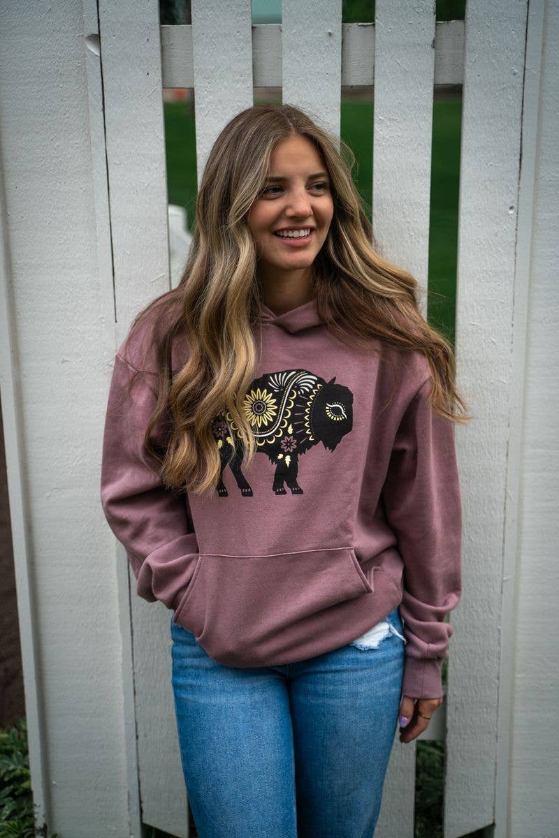 The Montana Scene - Adult Hoodie - Floral Bison Orchid