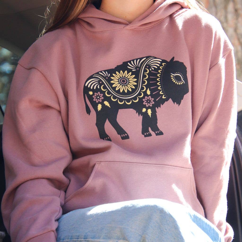 The Montana Scene - Adult Hoodie - Floral Bison Orchid