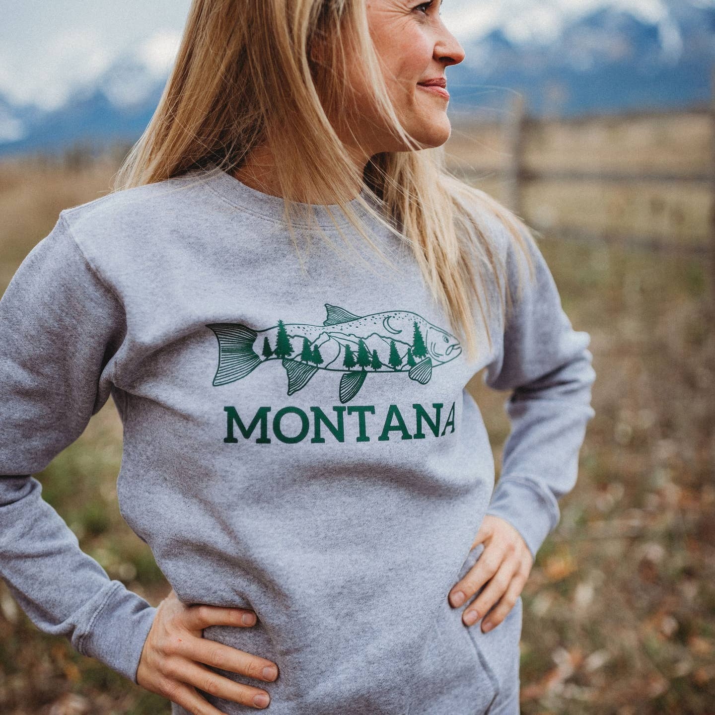 Made of Mountains - Adult Crew - Fish MT Grey