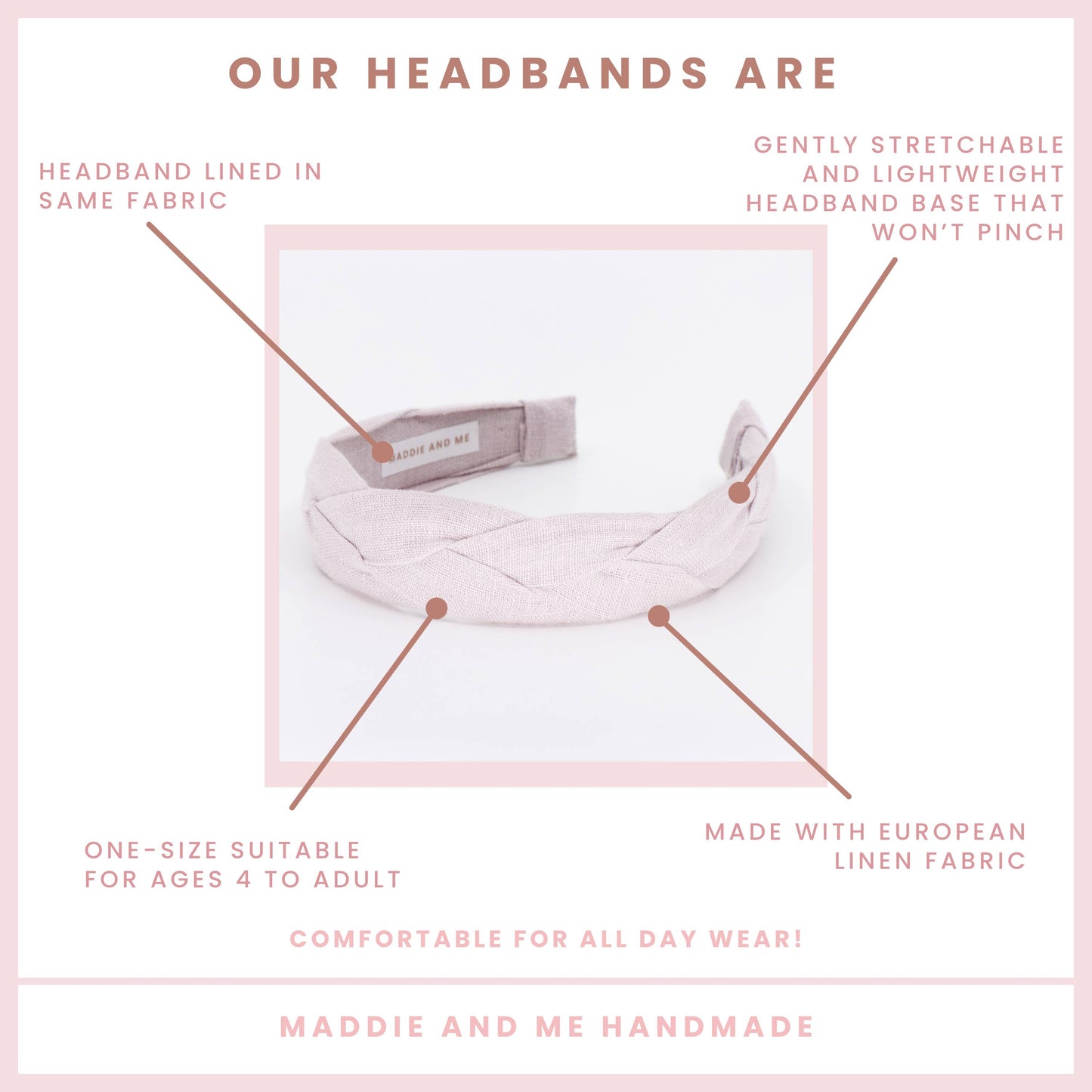 Solid Light Pink Braided European Linen Headband 